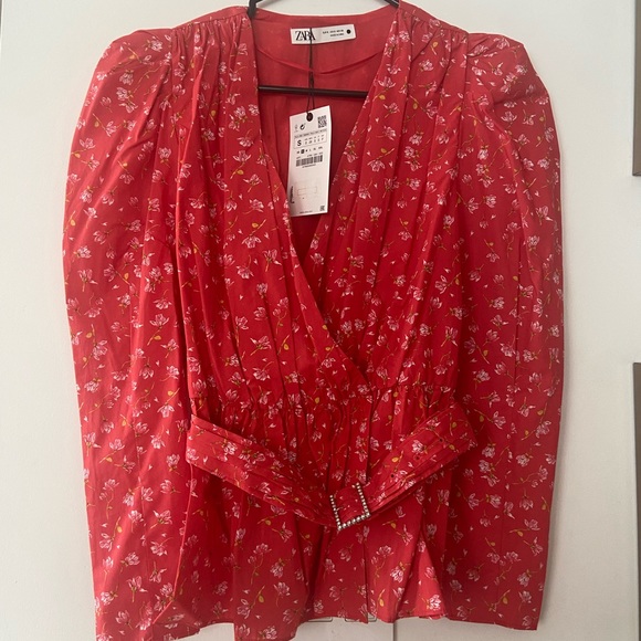 Zara floral tie around blouse - Picture 4 of 5